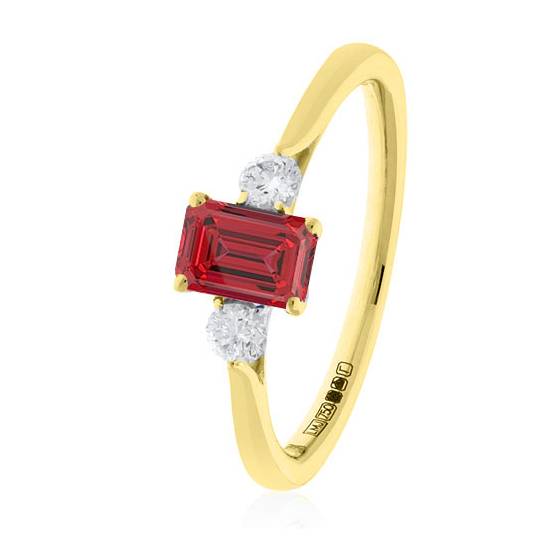 3 Stone Ruby Diamond Ring With Shoulder Diamonds