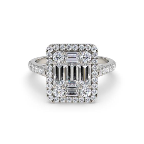 0.60ct Modern Round and Baguette Diamond Cluster Ring