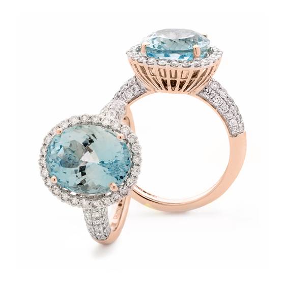 7.35ct Oval Shaped Aquamarine and Diamond Halo Ring
