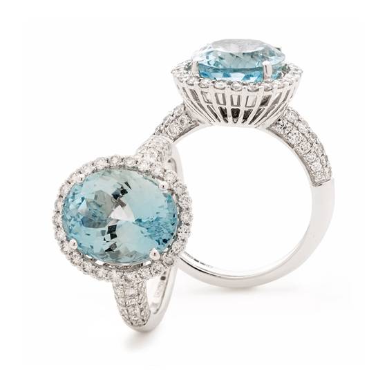 7.35ct Oval Shaped Aquamarine and Diamond Halo Ring