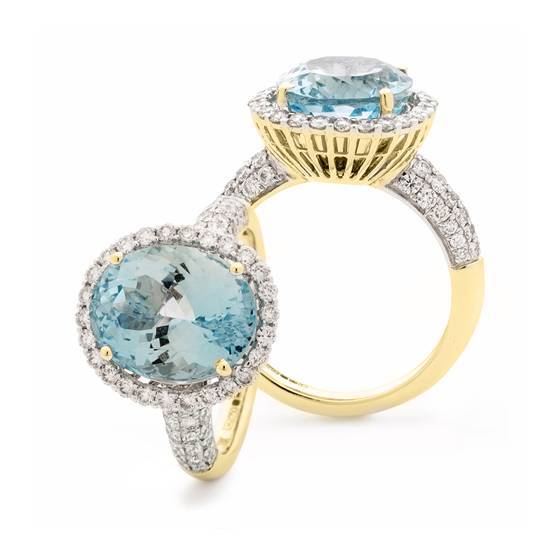 7.35ct Oval Shaped Aquamarine and Diamond Halo Ring