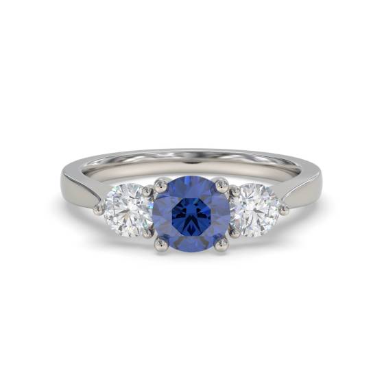 1.50ct Round Blue Sapphire and Diamond Trilogy Ring