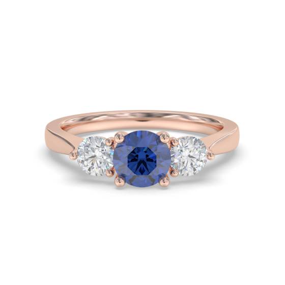 1.50ct Round Blue Sapphire and Diamond Trilogy Ring