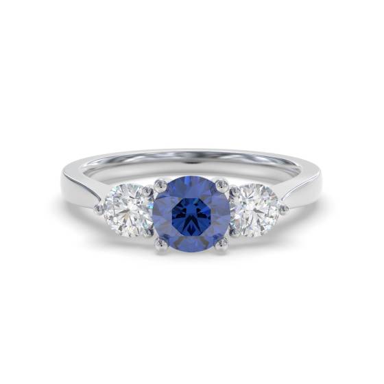 1.50ct Round Blue Sapphire and Diamond Trilogy Ring