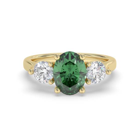 0.60ct Oval Green Emerald and Diamond Trilogy Ring