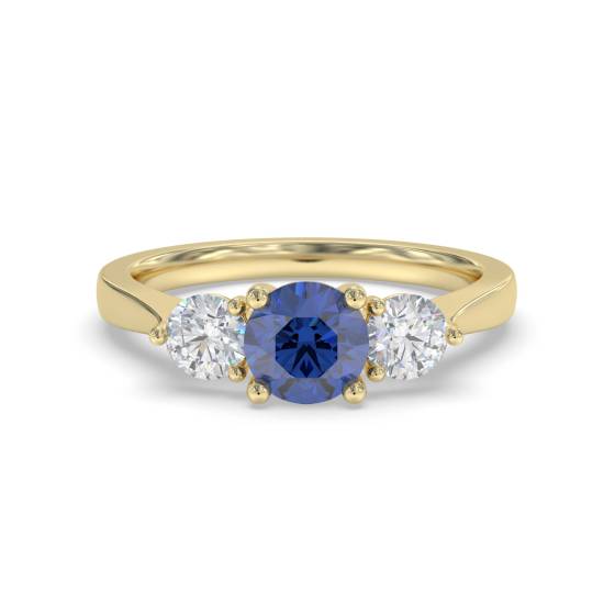 1.50ct Round Blue Sapphire and Diamond Trilogy Ring