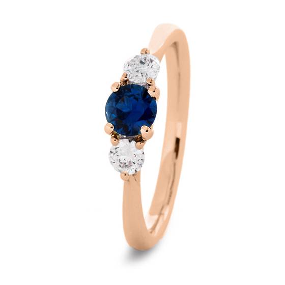 1.10ct Round Blue Sapphire and Diamond Trilogy Ring