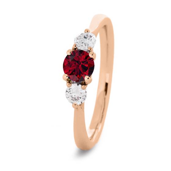 3 Stone Ruby Diamond Ring With Shoulder Diamonds