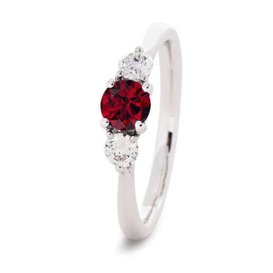 3 Stone Ruby Diamond Ring With Shoulder Diamonds