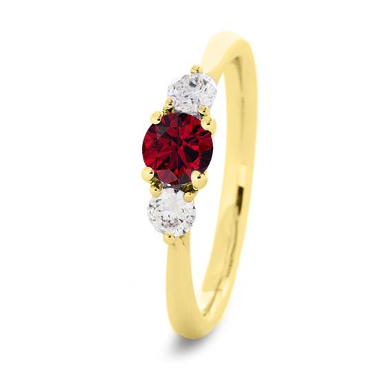 3 Stone Ruby Diamond Ring With Shoulder Diamonds