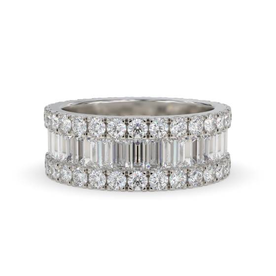 5.50ct Round and Baguette Diamond Mulit Row Dress Ring