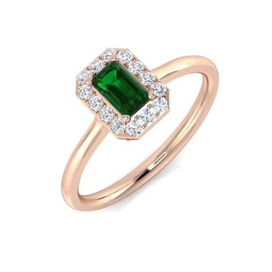 0.45ct VS/E-F Single Halo Emerald and Diamond Gemstone Ring