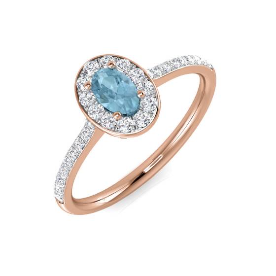 Oval Aquamarine and Round Diamond Halo Shoulder Set Ring