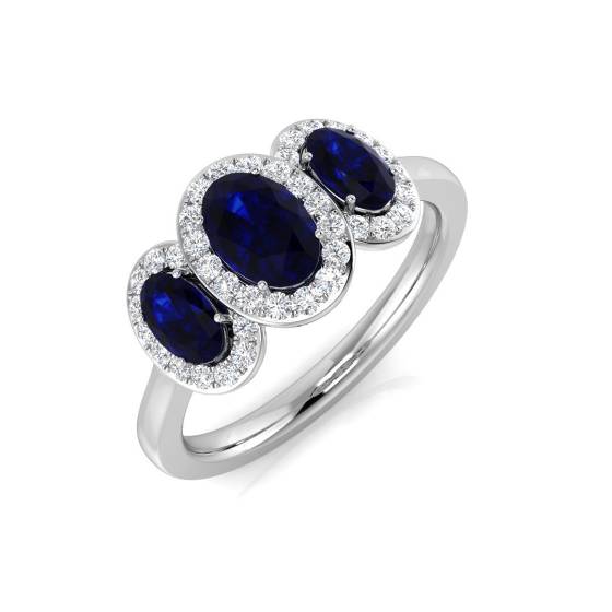 Round Blue Sapphire and Round Diamond Trilogy Ring