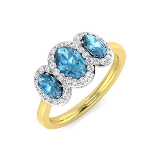 Blue Topaz Ovals and Round Diamond Set Halo Ring