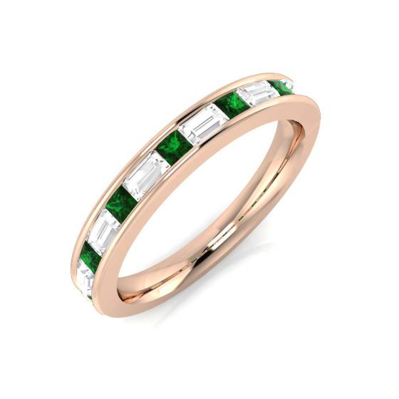 0.75ct VS/E-F Emerald and Diamond Half Eternity Gemstone Ring