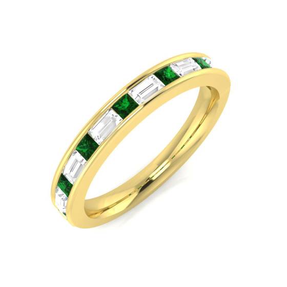 0.75ct VS/E-F Emerald and Diamond Half Eternity Gemstone Ring