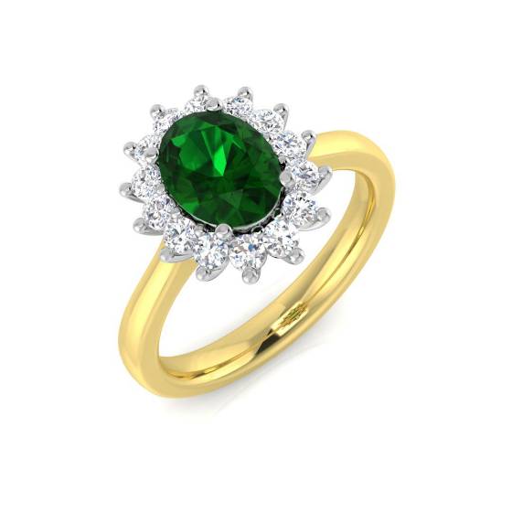 1.35ct VS/E-F Halo Set Emerald and Diamond Gemstone Ring