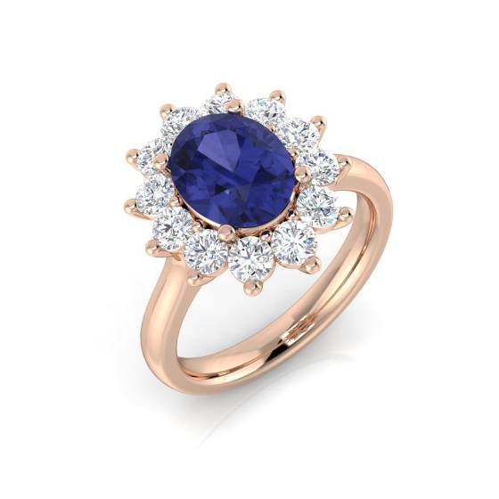 2.50ct VS/E-F Oval Tanzanite and Round Diamond Halo Ring