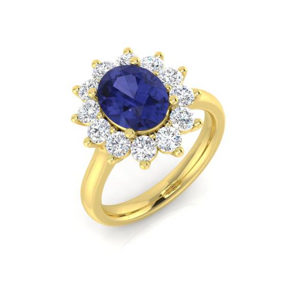 2.50ct VS/E-F Oval Tanzanite and Round Diamond Halo Ring
