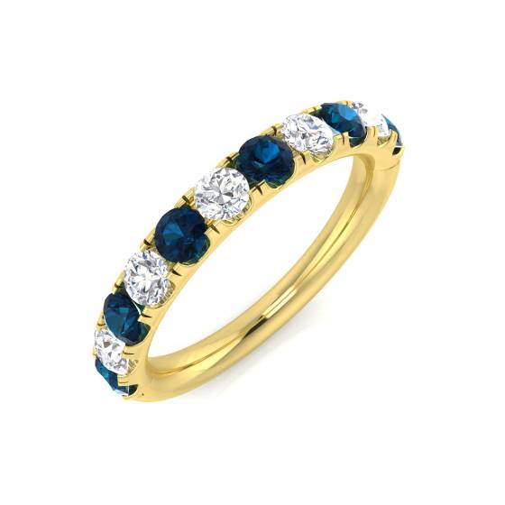 Blue Topaz Round and Diamond Half Eternity Ring