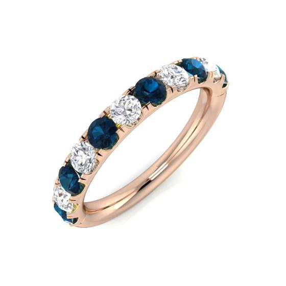 Blue Topaz Round and Diamond Half Eternity Ring