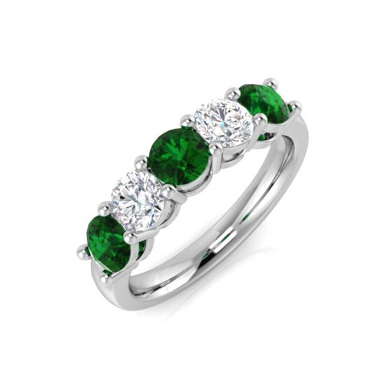 1.50ct VS/E-F Emerald and Diamond Half Eternity Gemstone Ring