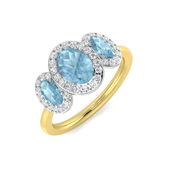 Oval Aquamarine and Round Diamond Trilogy Ring