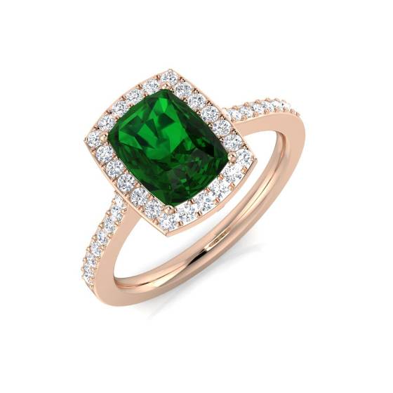 1.70ct VS/E-F Halo Shoulder Set Emerald and Diamond Gemstone Ring
