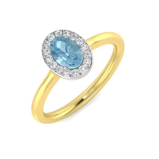 Oval Aquamarine and Round Diamond Halo Ring