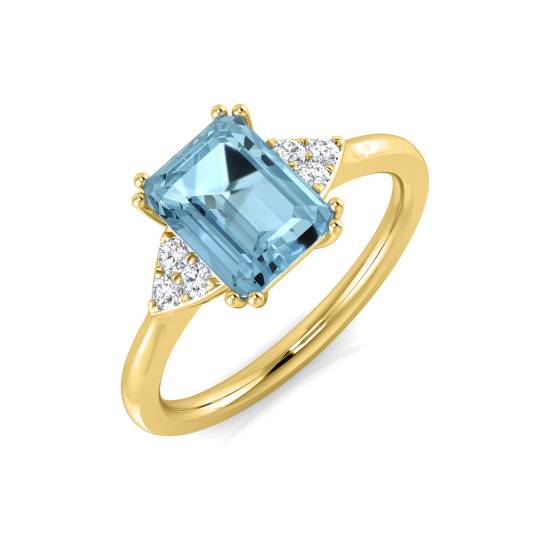 Emerald Aquamarine and Roun Diamond Side Stone Ring