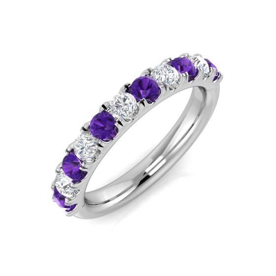 0.75ct Round Amethyst and Round diamond Half Eternity Ring