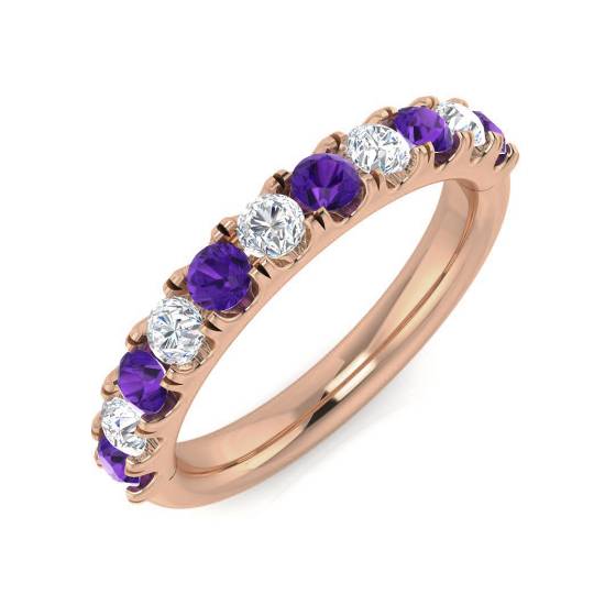0.75ct Round Amethyst and Round diamond Half Eternity Ring