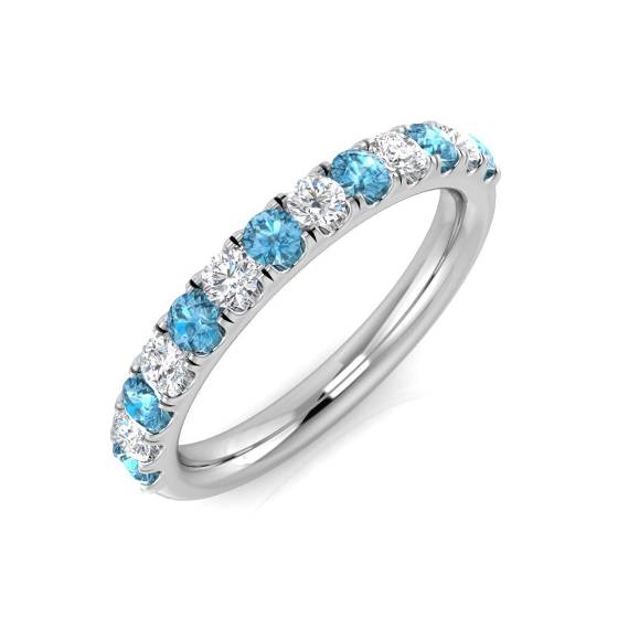Blue Topaz Round and Diamond Set Half Eternity Ring