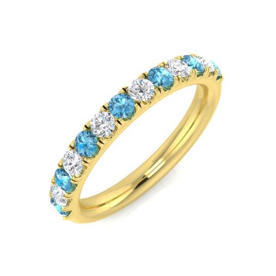 Blue Topaz Round and Diamond Set Half Eternity Ring