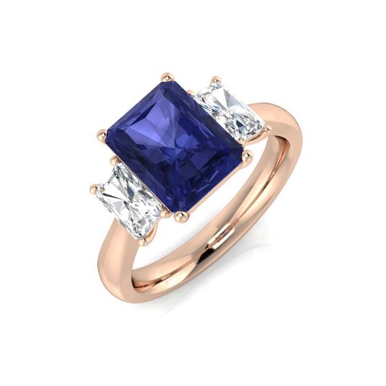 3.20ct VS/E-F Emerald Tanzanite and Diamond Trilogy Ring