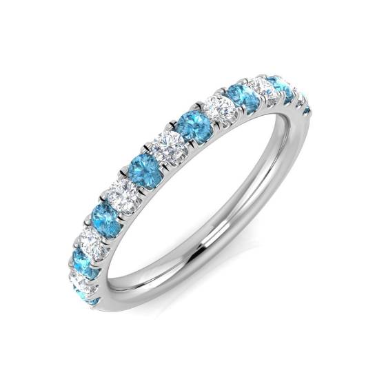 Blue Topaz Round and Diamond Set Half Eternity Ring