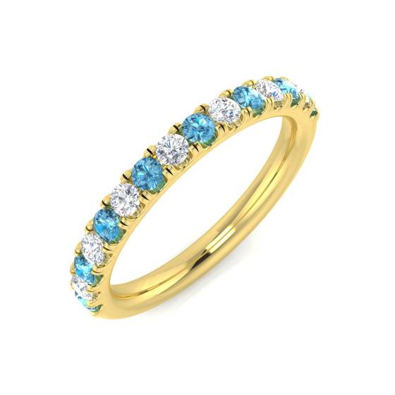 Blue Topaz Round and Diamond Set Half Eternity Ring