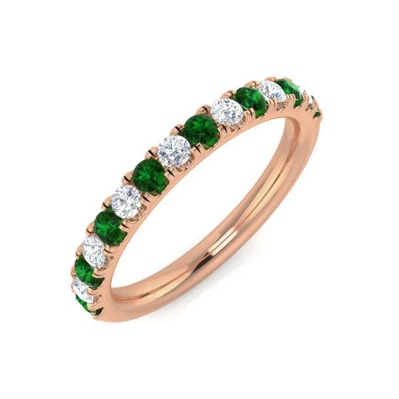0.45ct VS/E-F Emerald and Diamond Half Eternity Gemstone Ring