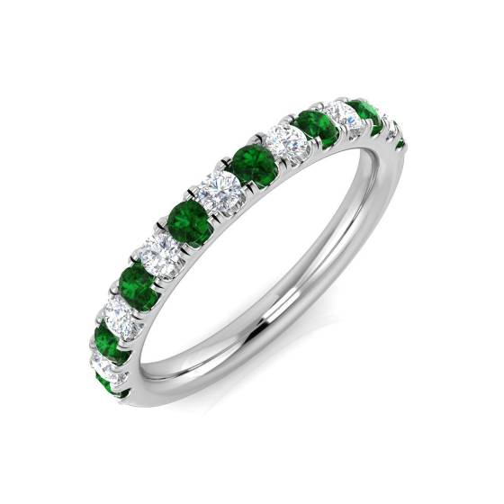 0.45ct VS/E-F Emerald and Diamond Half Eternity Gemstone Ring