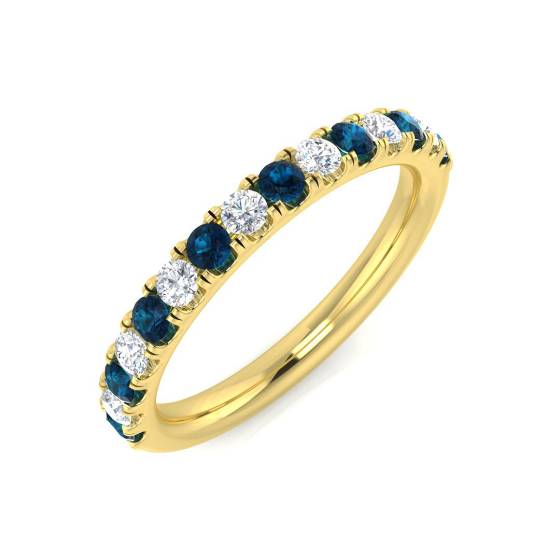 Blue Topaz Round and Diamond Half Eternity Ring