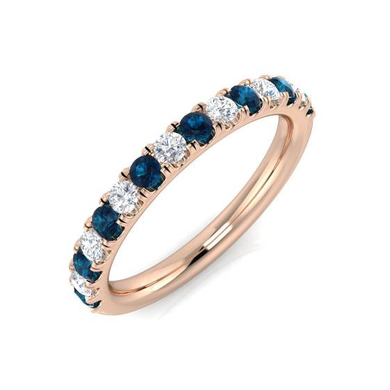 Blue Topaz Round and Diamond Half Eternity Ring