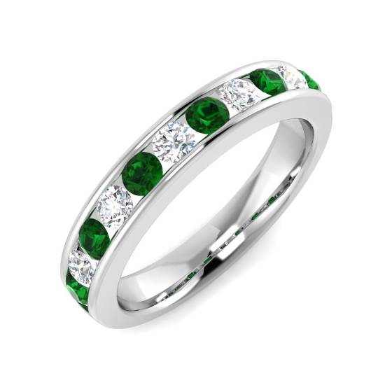 1.00ct VS/E-F Emerald and Diamond Half Eternity Gemstone Ring