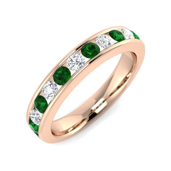 1.00ct VS/E-F Emerald and Diamond Half Eternity Gemstone Ring