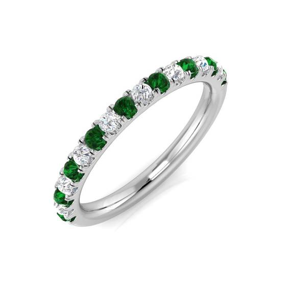 0.40ct VS/E-F Emerald and Diamond Half Eternity Gemstone Ring