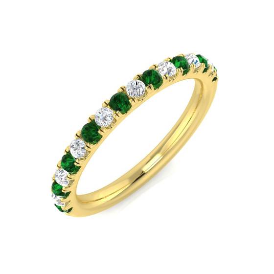 0.40ct VS/E-F Emerald and Diamond Half Eternity Gemstone Ring