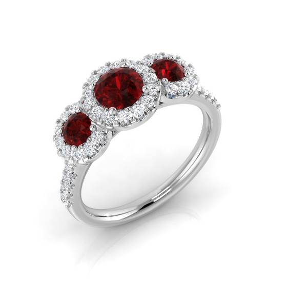 Round Gemstone and Diamond Trilogy Ring