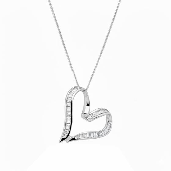 Classic Baguette Diamond Heart Pendant