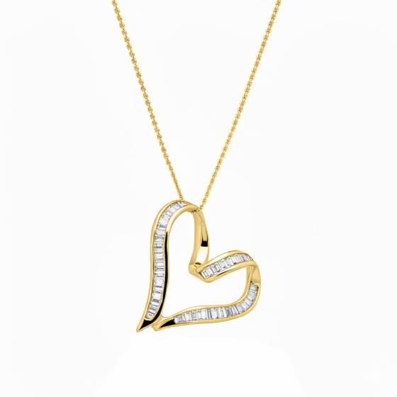 Classic Baguette Diamond Heart Pendant