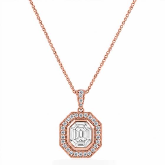 0.65ct Cluster Round and Baguette Diamond Designer Pendant